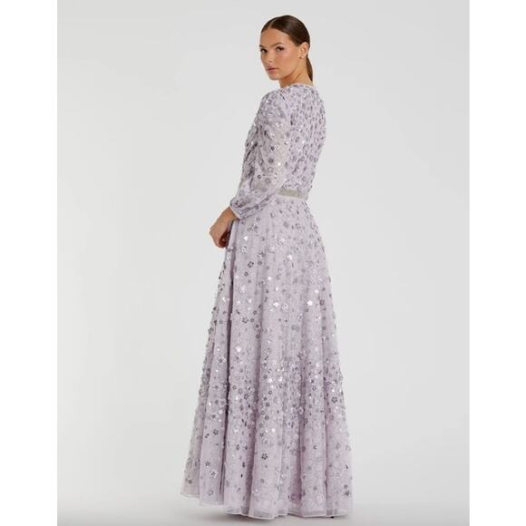 MAC DUGGAL Dress Size 10 Evening Gown Sequin NEW Lavender Purple Floral Puff Slv - Picture 2 of 10